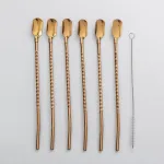 Набір багаторазових ложок-трубочок 6 шт для напоїв 22 см зі щіткою для миття з нержавіючої сталі Бронзовий (HP-20-20)