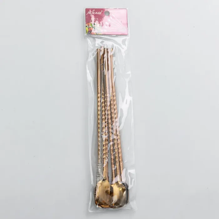 Набір багаторазових ложок-трубочок 6 шт для напоїв 22 см зі щіткою для миття з нержавіючої сталі Бронзовий (HP-20-20) - изображение 4
