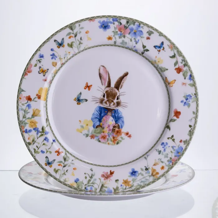 Набір обідніх тарілок пасхальних Garden Rabbits порцелянові 25 см HP-7323-5A (HP-7323-5A) - зображення 1