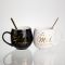 Набір парних порцелянових чашок Mr&Mis 2 (шт) по 350 (мл) чашки на подарунок з ложкою Чорний з білим FM-29 (FM-29)