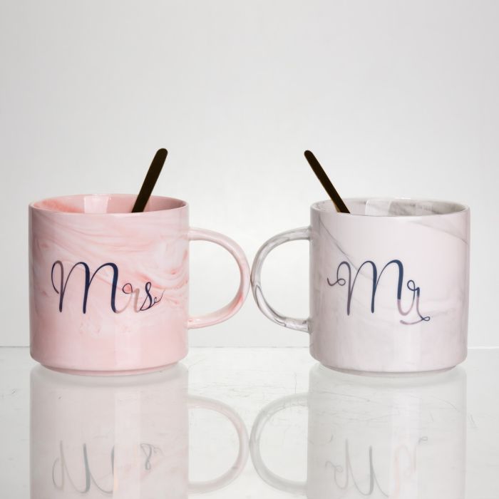 Набір парних порцелянових чашок Mr&Mis 2 (шт) по 400 (мл) чашки на подарунок з ложкою FM-28 (FM-28) - зображення 1