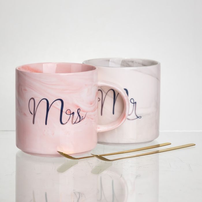 Набір парних порцелянових чашок Mr&Mis 2 (шт) по 400 (мл) чашки на подарунок з ложкою FM-28 (FM-28) - зображення 4