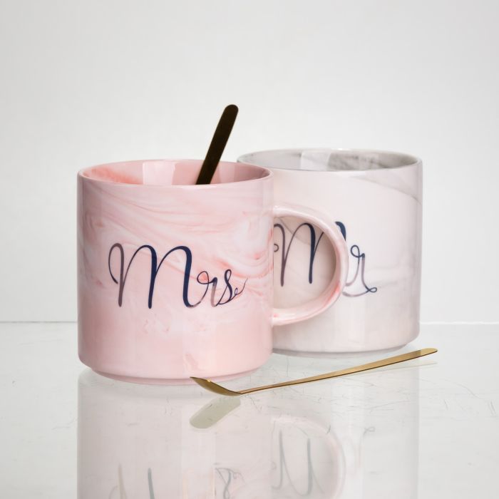 Набір парних порцелянових чашок Mr&Mis 2 (шт) по 400 (мл) чашки на подарунок з ложкою FM-28 (FM-28) - зображення 5