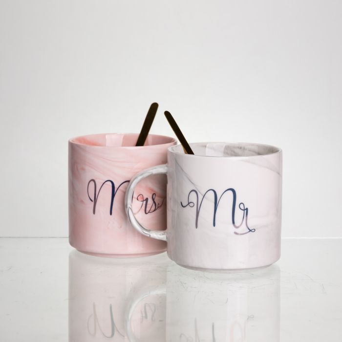 Набір парних порцелянових чашок Mr&Mis 2 (шт) по 400 (мл) чашки на подарунок з ложкою FM-28 (FM-28) - зображення 6