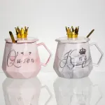 Набір парних порцелянових чашок Queen&King 2 (шт) по 400 (мл) чашки на подарунок із кришкою та ложкою FM-30 (FM-30)