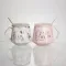 Набір парних порцелянових чашок Queen&King 2 (шт) по 400 (мл) чашки на подарунок із кришкою і ложкою Рожевий з блакитним FM-31 (FM-31)