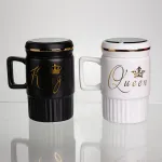 Набір парних порцелянових чашок з кришкою 2 (шт) по 450  (мл) Чорний з білим Yiwu FM-26 (FM-26)