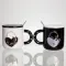 Набір парних порцелянових чашок із серцем 2 (шт) по 400 (мл) чашки на подарунок із кришкою та ложкою Чорний з білим FM-33 (FM-33)