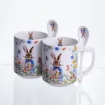 Набір подарункових чашок порцелянових Garden Rabbits 2 штуки по 300 мл із ложками HP-7323-3 (HP-7323-3)