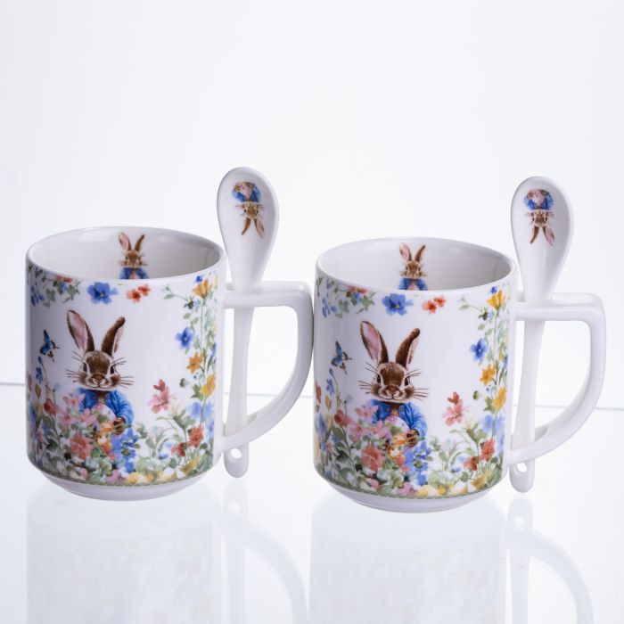 Набір подарункових чашок порцелянових Garden Rabbits 2 штуки по 300 мл із ложками HP-7323-3 (HP-7323-3) - зображення 3