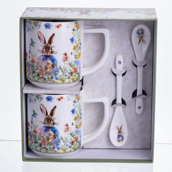 Набір подарункових чашок порцелянових Garden Rabbits 2 штуки по 300 мл із ложками HP-7323-3 (HP-7323-3) - зображення 5