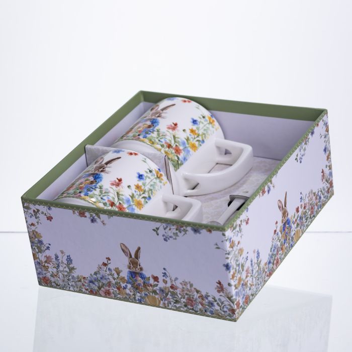 Набір подарункових чашок порцелянових Garden Rabbits 2 штуки по 300 мл із ложками HP-7323-3 (HP-7323-3) - зображення 6