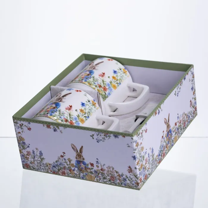 Набір подарункових чашок порцелянових Garden Rabbits 2 штуки по 300 мл із ложками HP-7323-3 (HP-7323-3) - зображення 6