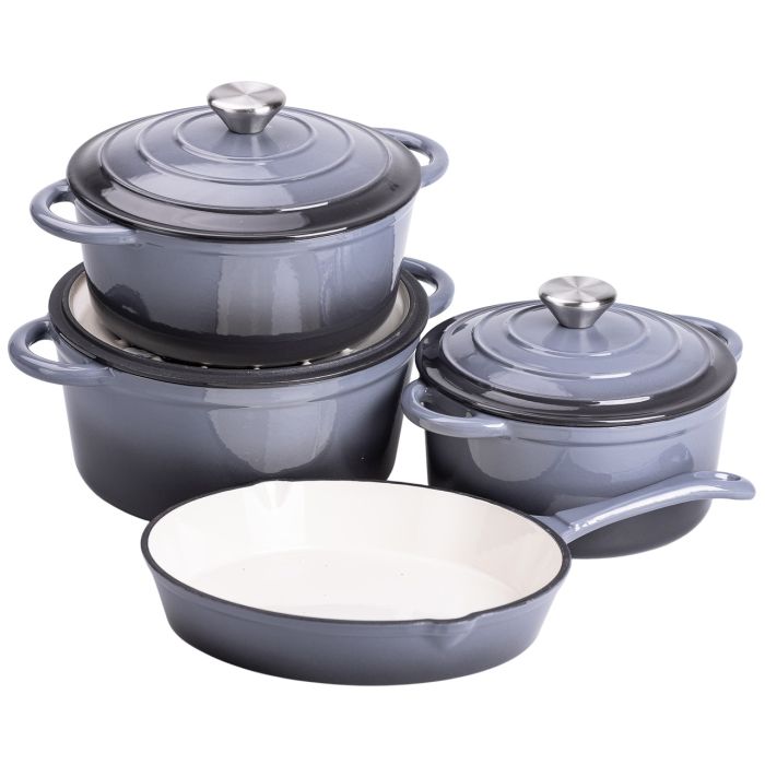 Набір посуду чавунний з емальованим покриттям 2/3/4/1 л, сірий Yiwu HP-FLG-24 GREY (HP-FLG-24 GREY) - изображение 1