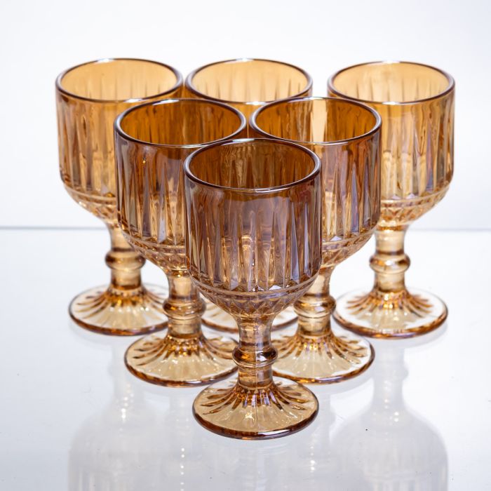 Набір чарок для напоїв 6 штук 50 мл із товстого скла ребристі бурштиновий HP-19-250 (HP-19-250) - зображення 1