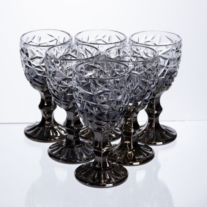 Набір чарок на ніжці 6 штук 50 мл для горілки наливки подарункові чарки скляні фігурні Сірі HP-19-186 (HP-19-186) - изображение 1