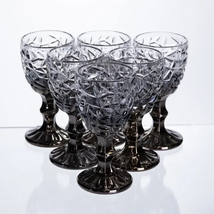 Набір чарок на ніжці 6 штук 50 мл для горілки наливки подарункові чарки скляні фігурні Сірі HP-19-186 (HP-19-186) - изображение 1