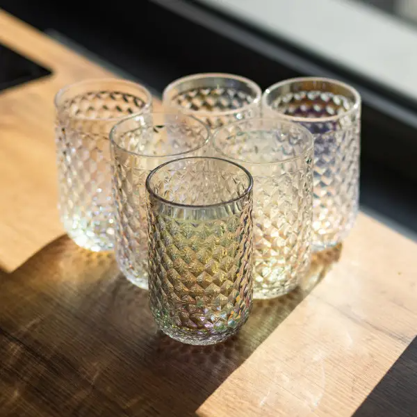 Набір склянок 6 штук по 400 мл із товстогого скла рельєфні rainbow HP-19-255 (HP-19-255) - зображення 3