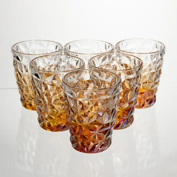Набір скляних стаканів 6 штук 250 мл для напоїв Золотистий Yiwu HP-19-192 (HP-19-192) - зображення 1