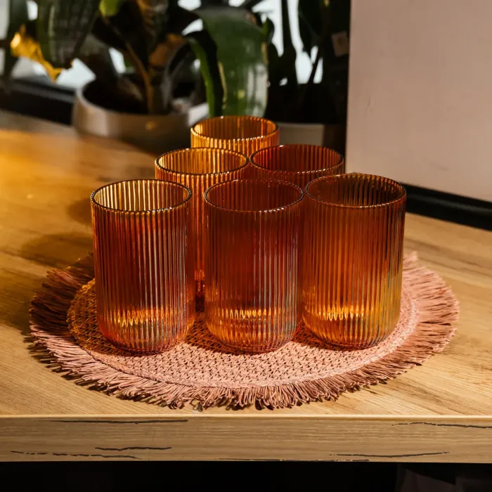 Набір скляних стаканів 6 штук 350 мл для напоїв Бурштиновий Yiwu HP-19-208 (HP-19-208) - зображення 3