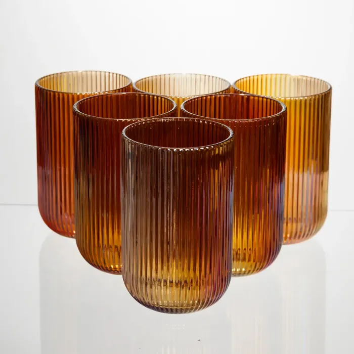Набір скляних стаканів 6 штук 350 мл для напоїв Бурштиновий Yiwu HP-19-208 (HP-19-208) - зображення 1