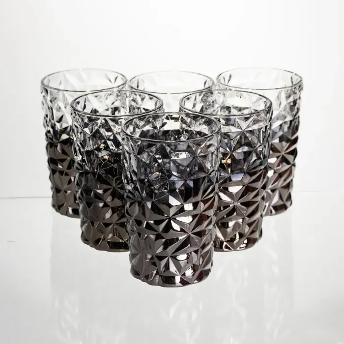 Набір склянок 6 штук 350 мл для лимонадів соку води коктейлів склянки скляні для напоїв Сірий HP-19-183 (HP-19-183) - зображення 1