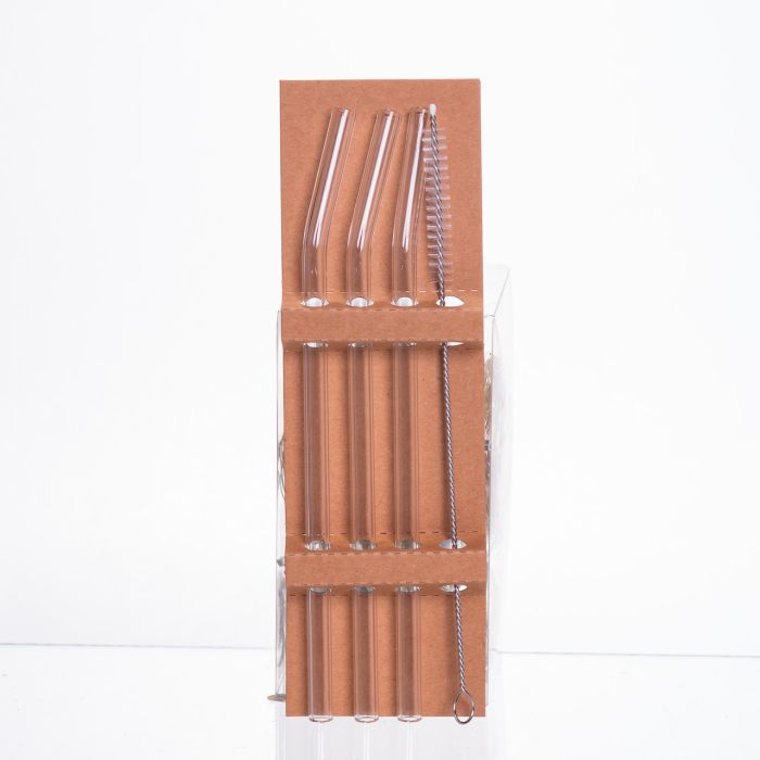 Набір скляних соломинок із щіточкою, багаторазові трубочки для коктейлів напоїв (3+1) 64486-77 (64486-77) - зображення 1