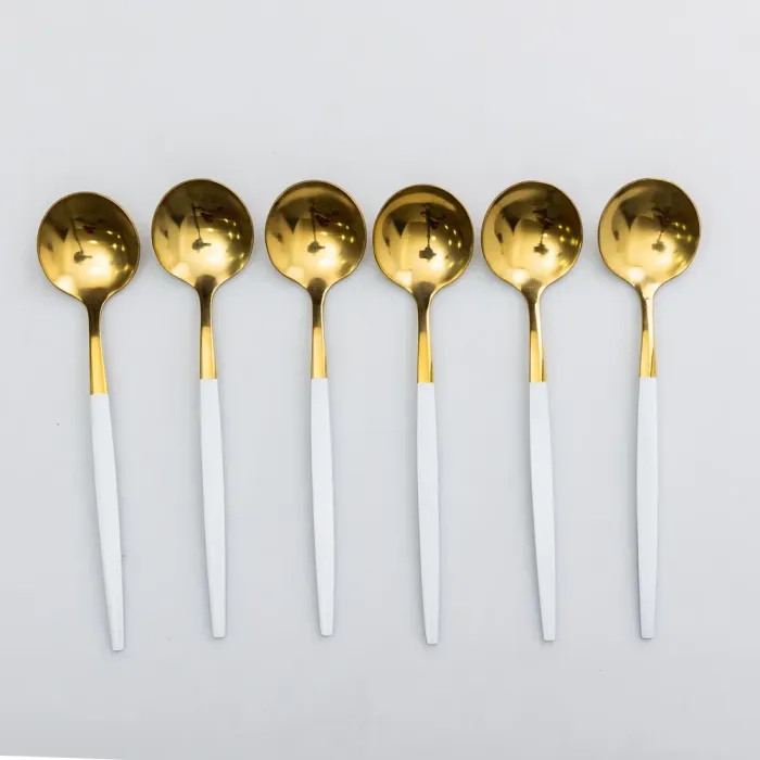 Набір столових ложок 6 штук ложки столові з нержавійки 21 см Білий із золотом (HP-20-8) - изображение 1