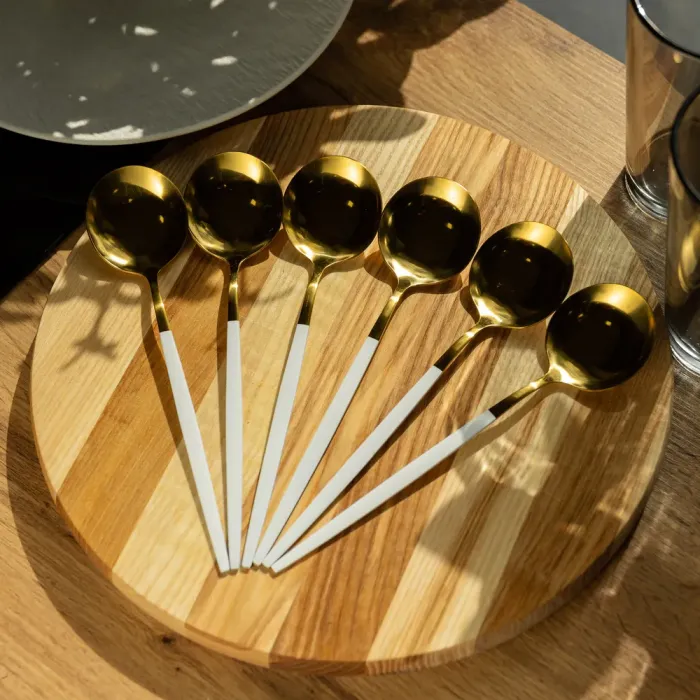 Набір столових ложок 6 штук ложки столові з нержавійки 21 см Білий із золотом (HP-20-8) - изображение 4