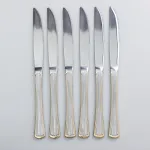 Набір столових ножів 6 штук ножі сервірувальні з нержавіючої сталі 22.5 см Срібло із золотим обрамленням (HP-20-30)