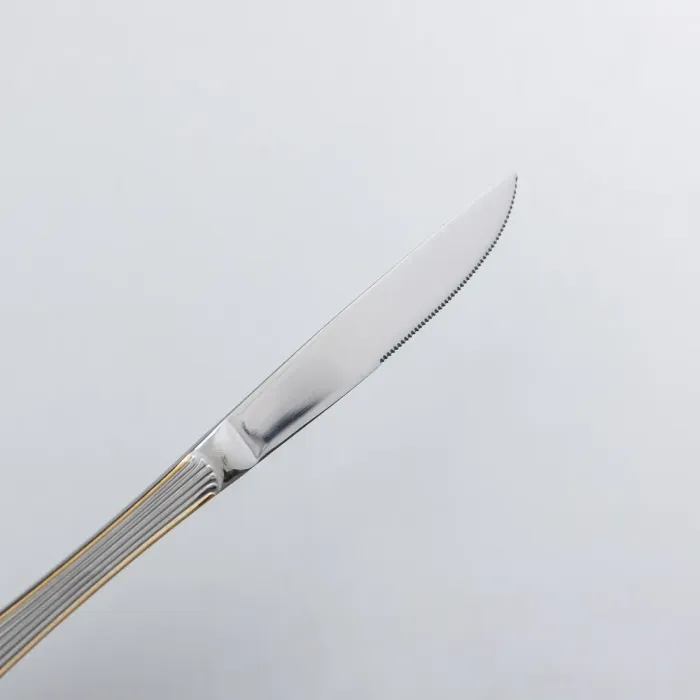 Набір столових ножів 6 штук ножі сервірувальні з нержавіючої сталі 22.5 см Срібло із золотим обрамленням (HP-20-30) - изображение 2