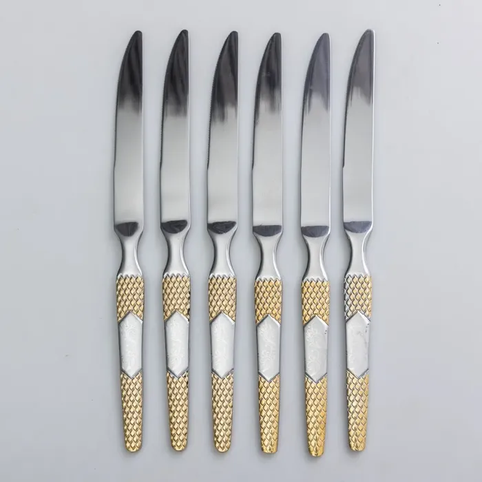 Набір столових ножів 6 штук ножі сервірувальні з нержавіючої сталі 22.7 см Срібло з золотом (HP-20-36) - изображение 1
