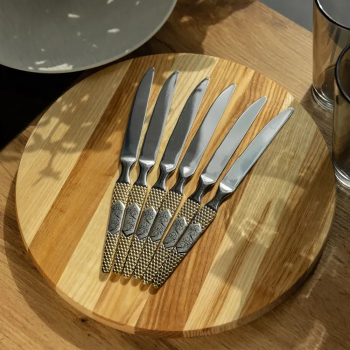 Набір столових ножів 6 штук ножі сервірувальні з нержавіючої сталі 22.7 см Срібло з золотом (HP-20-36) - изображение 4