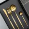 Набір столових приборів 24 предмети набір ложок виделок і ножів на 6 персон Золотистий (HP-20-43)