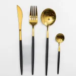 Набір столових приборів 24 предмети столовий набір на 6 персон Золотистий з чорним (HP-20-46)
