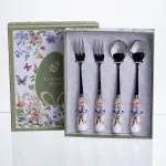 Набір столових приборів Garden Rabbits десертна виделка і ложка срібляста по 2 штуки HP-7323-7 (HP-7323-7)