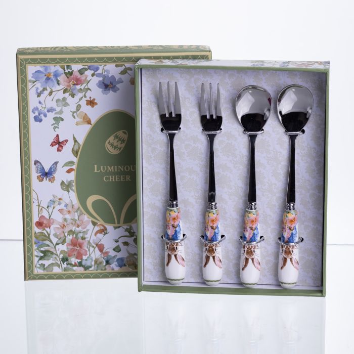 Набір столових приборів Garden Rabbits десертна виделка і ложка срібляста по 2 штуки HP-7323-7 (HP-7323-7) - зображення 1