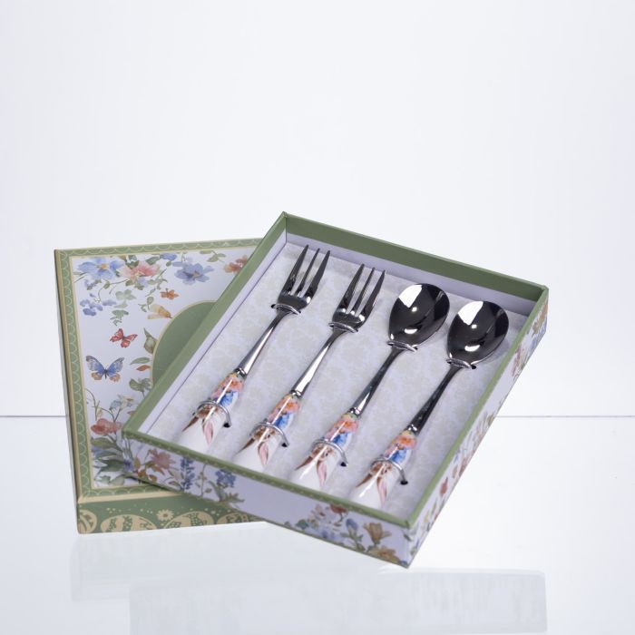 Набір столових приборів Garden Rabbits десертна виделка і ложка срібляста по 2 штуки HP-7323-7 (HP-7323-7) - зображення 3