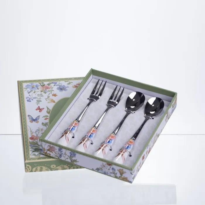 Набір столових приборів Garden Rabbits десертна виделка і ложка срібляста по 2 штуки HP-7323-7 (HP-7323-7) - зображення 3