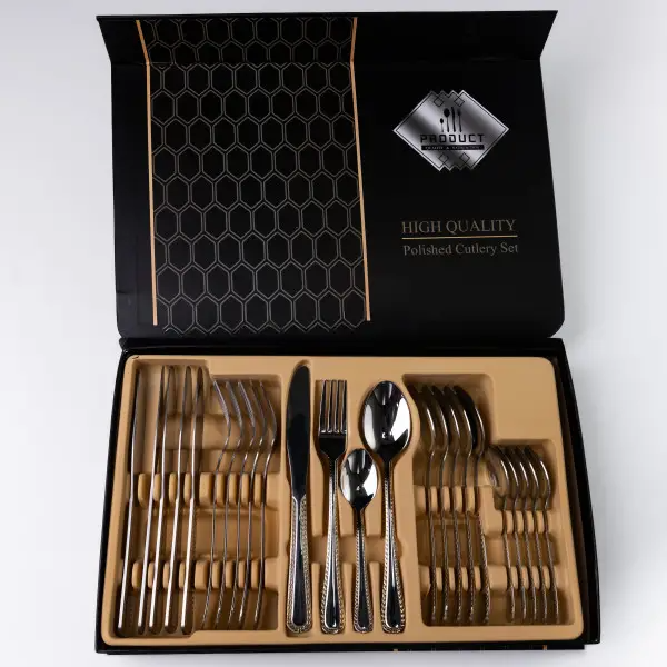 Набір столових приборів із нержавіючої сталі на 6 персон 24 предмети сріблястий столова ложка виделка ніж в подарунковій упаковці HP-16978-23 (HP-16978-23) - изображение 2