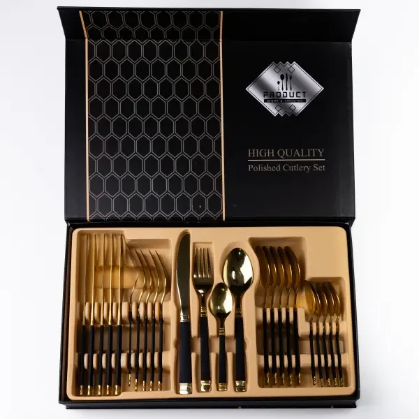 Набір столових приборів із нержавіючої сталі на 6 персон 24 предмети столова виделка ложка ніж подарунковий кейс HP-16978-27 (HP-16978-27) - изображение 2