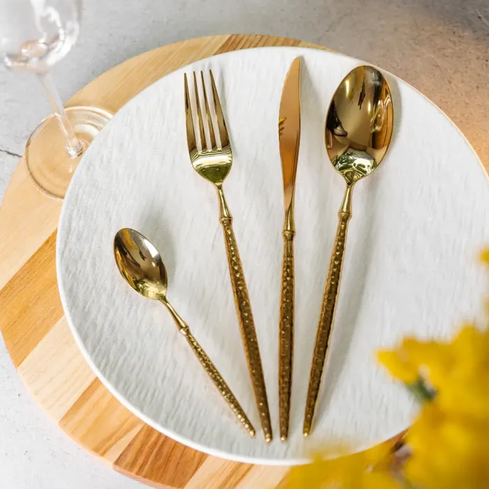 Набір столових приборів золото на 6 персон 24 предмети ложки, виделки, ножі Золото (HP-20-15) - изображение 4
