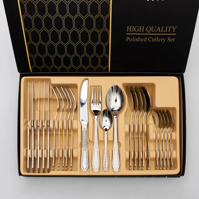 Набір столових приборів золото на 6 персон комплект столових приборів 24 предмети Срібло (HP-20-63) - изображение 1