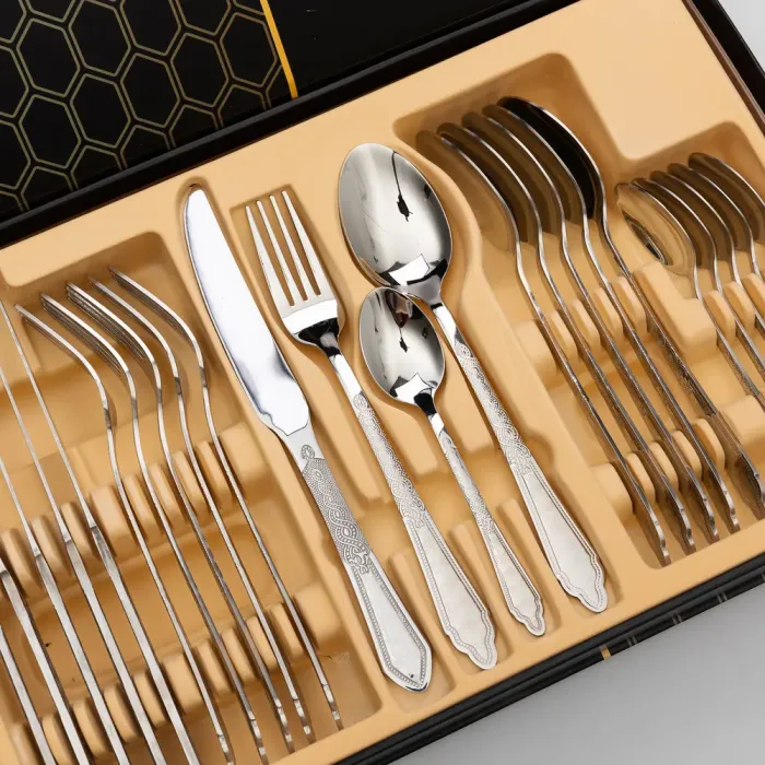 Набір столових приборів золото на 6 персон комплект столових приборів 24 предмети Срібло (HP-20-63) - изображение 2
