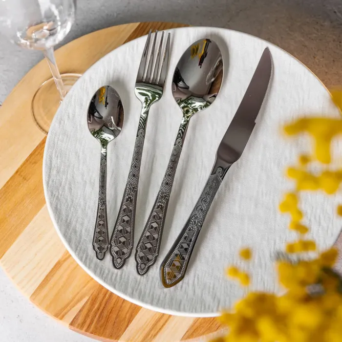 Набір столових приборів золото на 6 персон комплект столових приборів 24 предмети Срібло (HP-20-63) - изображение 6