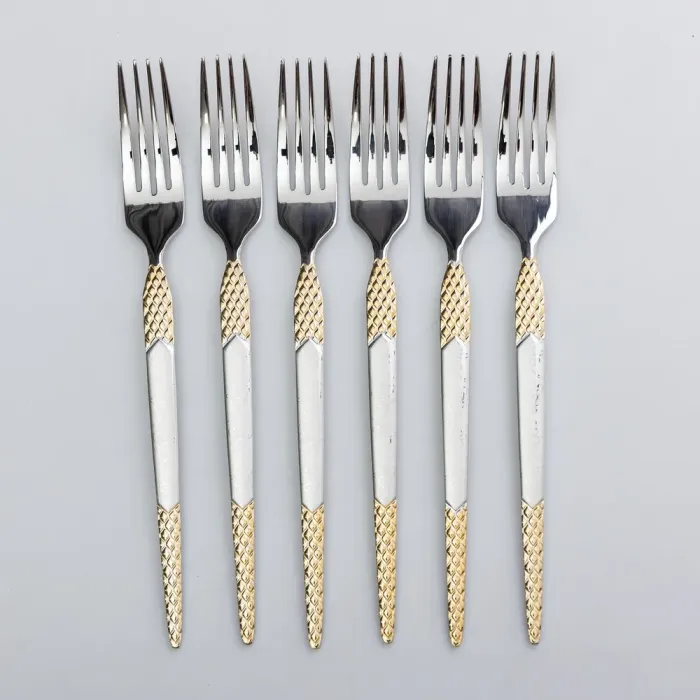 Набір столових виделок 6 штук виделка з нержавіючої сталі 21 см Срібло з золотом (HP-20-38) - изображение 1