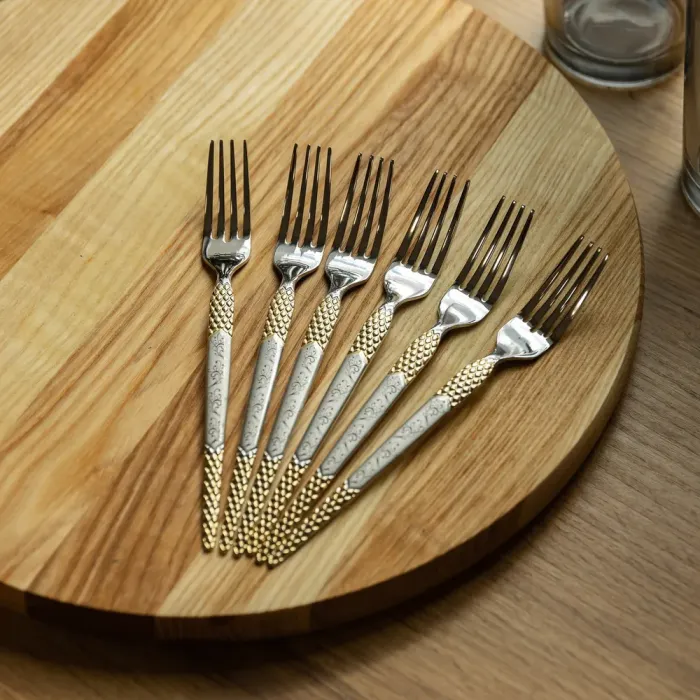 Набір столових виделок 6 штук виделка з нержавіючої сталі 21 см Срібло з золотом (HP-20-38) - изображение 4