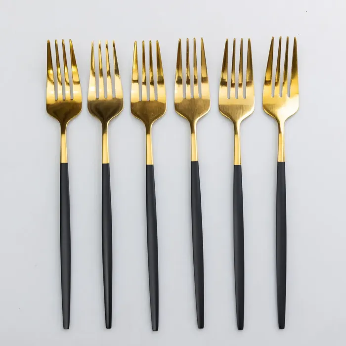Набір столових виделок 6 штук виделка столова з нержавіючої сталі 21.5 см Чорний із золотом (HP-20-4) - изображение 1