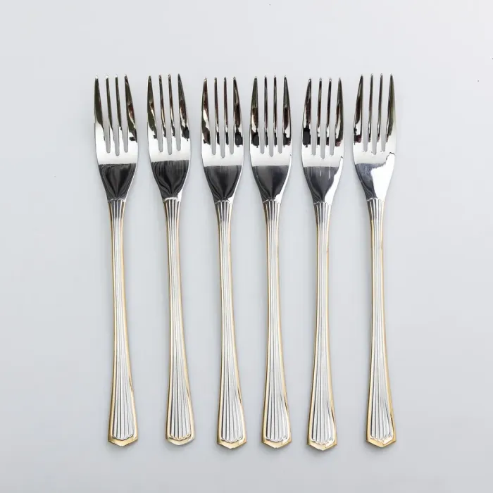 Набір столових виделок 6 штук виделки кухонні з нержавіючої сталі 20.5 см Срібло із золотим обрамленням (HP-20-32) - изображение 1