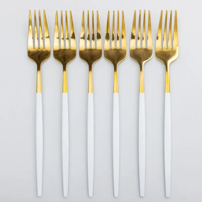 Набір столових виделок 6 штук виделки кухонні з нержавіючої сталі 21.5 см Білий із золотом (HP-20-9) - изображение 1